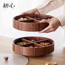 Solid wood double-layer rotating nut plate household living room candy box dried fruit plate with lid Nordic ins light luxury wind
