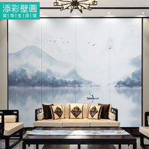 New Chinese ink and wash cloud landscape painting living room TV sofa background wall cloth soft custom large murals far Mountain