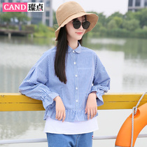 2021 Spring and Autumn new girl Korean striped shirt junior high school students autumn high school girls top 13 years old 15