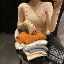 Semi-turtleneck pullover sweater autumn and winter new button base shirt womens long-sleeved thickened wild sweater short slim fit