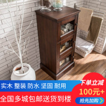 American solid wood bathroom side cabinet side cabinet floor cabinet storage small cabinet toilet waterproof glass storage cabinet