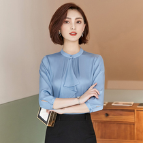 Western style shirt female OL professional dress shirt stand collar Joker design sense light mature wind inside match chiffon shirt summer