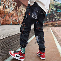 ins pants trend sports pants mens Korean version of casual reflective beam leg pants hiphop hip hop 9 points pants autumn
