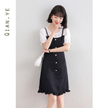 Bubble Sleeves Dress Dress 2022 New Lady Summer Vacation Two Little Black Dress Summer Black Temperament Skirt Summer Tide