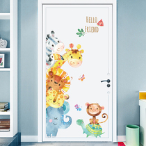 Door sticker wall sticker cute animal cartoon wallpaper self-adhesive childrens room bedroom wall sticker room warm wall painting