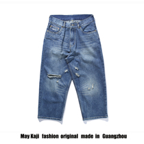 20SS Yu Wenle Nissan knife cut Cat must nine casual jeans Japanese retro water wash hole cone cross cow