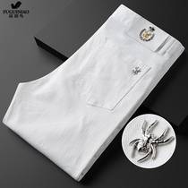 Rich and expensive bird minimalist white jeans trendy 100 hitch summer slim fit breathable cotton washed male straight up slim fit pants