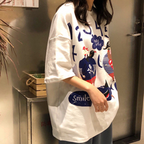 Tide brand White T-shirt short sleeve women 2020 new summer cotton half sleeve womens coat loose Korean version of large size womens clothing