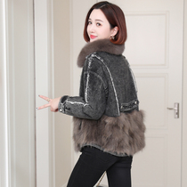zqqz2021 winter new denim raccoon wool Pike coat female fox fur collar young fur coat 885