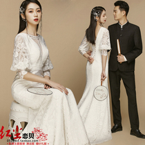 Shadow Building Themed Clothing New Work Strokes Zhongshan Clothing Retro Chinese Lace Wedding wedding photo lovers Write a real gown