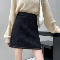 Spring and Autumn Bright Silk Hairy Skirt Women High Waist Slim Joker A- line dress Hip Small Fragrant Wind Hip Short Skirt Cix