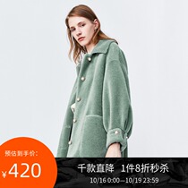 Lily new womens style turquoise green fur coat long woolen coat 1E13KK