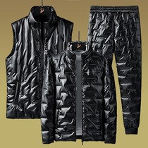 Fugui Bird Winter Warm Leisure Sports Suit Mens Han Edition Handsome air cotton clothes trendy bright face thickened with three sets