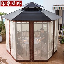 Hexagon Pavilion outdoor courtyard outdoor leisure anticorrosive wood aluminum alloy simple terrace garden sunshade canopy Pavilion