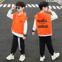 Boys autumn suit foreign style three-piece set 2021 new middle and big Children Spring and Autumn childrens clothing fashionable tide cool children Korean version