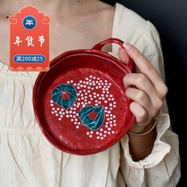 Jingdezhen hand-painted single ear salad bowl single Bowl dessert ceramic exquisite personality tableware underglaze color noodle bowl soup bowl