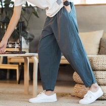 Chinese style loose linen wide leg pants mens Tang costume Youth retro ethnic style radish small foot bloomers Haren pants
