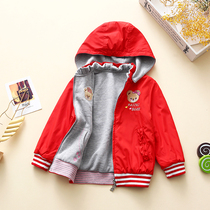 Korean childrens clothing autumn and winter girls double-layer thick hooded jacket middle and big children wearing zipper cardigan baby jacket