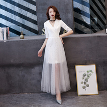 V-collar slim dress womens suit 2021 New Fashion Celebrities party sleeve dress White