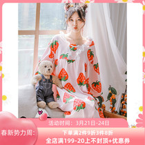 Japanese Gelato Little Fresh Strawberry Loose Sleeping Dress Cute Sweet And Pure Cotton Pyjamas Women Summer Spring Home Clothes