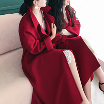 Korean version of the 2020 wedding new autumn and winter red double-sided cashmere coat female wool coat female medium and long