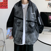 Gangfeng printed jacket mens Tide brand ins spring and autumn loose lapel jacket Korean version of the trend wild clothes