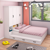 Modern minimalist double bed board wardrobe bed tatami bed high Box storage bed single bed storage bed Nordic bed