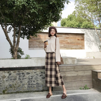 Plaid skirt womens high waist long autumn vintage A- line dress 2021 New ins Super fire woolen dress