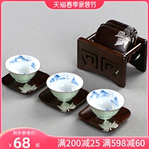 God Sculptures Black Sandalwood Solid Wood Tea Cup Mat Kongfu Tea Cup Toteup Group Zen Heat Insulation Inlaid Tin Creative Tea Set Accessories