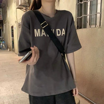 Short-sleeved t-shirt female summer load BF port is simple and loose thin Korean version students half-sleeved tops