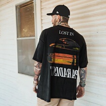 Askyurself Sunset Reflective Letters Tide Brand High Street Trend Loose Hip Hop Men and Women Reverse Wear Short Sleeve T-Shirt