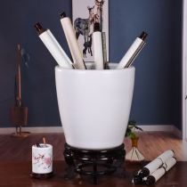 Ceramic white vase calligraphy and painting cylinder reel cylinder calligraphy storage tube living room study floor floor decoration crafts ornaments