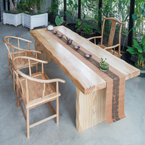 Large board tea table large plate table solid wood desk log tea table natural edge original wood board pine wood office tea table and chairs