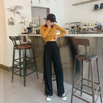 Wide leg pants womens high waisted cec black pants spring and autumn loose straight casual suit pants mopping trousers