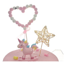 Bake cake decoration plug-in cute hair ball Love decoration dessert table shiny pearl wire five-pointed star