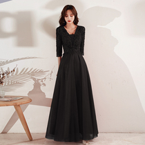Black Evening Gown Dress Lady New 2022 Burst Long Sleeves High-end Banquet Temperament Famous and Noble Atmosphere