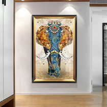 Elephant porch decorative painting European living room sofa background wall hanging painting light luxury style vertical aisle background wall mural