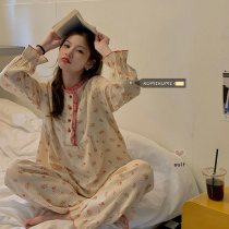 Japanese retro ~ elegant small floral pajamas women's spring and autumn age-reducing household clothing leisure can be worn outside two-piece set