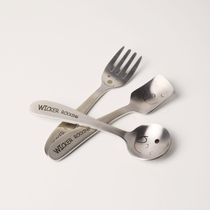 Home 304 stainless steel fork spoon set Short handle cartoon smiley small spoon cute child food tableware