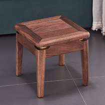 Black walnut stool Solid wood new Chinese style small bench Household big G low stool Light luxury style brass shoe stool