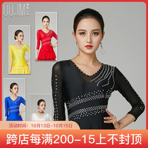 Modern Dance Ice Silk Top 2021 New Latin Dance Waltz Fashion Imported Ou Diamond V Collar Stretch Dance