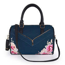 2019 Summer New Denim Cloth Embroidered Pillow Bag Fashion European And European Embroidered Woman Bag Inclined Satchel Handbag