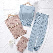 Sleepwear lady Spring Summer brief with chest pads 2022 New Modale thin long sleeves Long pants Home Suit Suit Summer