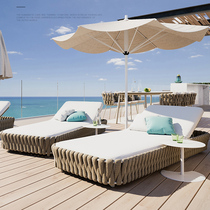 Outdoor rattan deck bed by the swimming pool beach chair leisure villa courtyard balcony terrace rattan deck chair coffee table