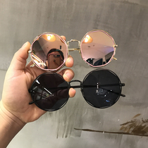 women's vintage metal skeleton round sunglasses Harajuku large frame slim round face trendy men's glasses reflective sunglasses powder