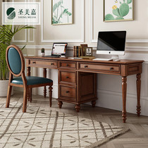 American solid wood double desk bookshelf integrated combination Childrens student writing desk Home learning computer desk