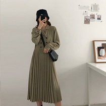 Large size womens clothing 2020 autumn new fat mm loose thin base dress long pleated black skirt age reduction