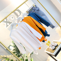 Brand childrens clothing 2019 spring new girl giant Joker foreign atmosphere bright color cut design inner long sleeve T-shirt