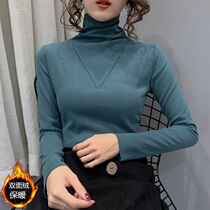 Semi-high collar double face suede undershirt woman autumn winter 2020 Eurostock thickened inner lap upholswear long sleeve t-shirt foreign air