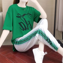 Tide brand CVY simple cotton sports leisure suit womens 2021 summer Korean edition loose fashion short-sleeved two-piece suit